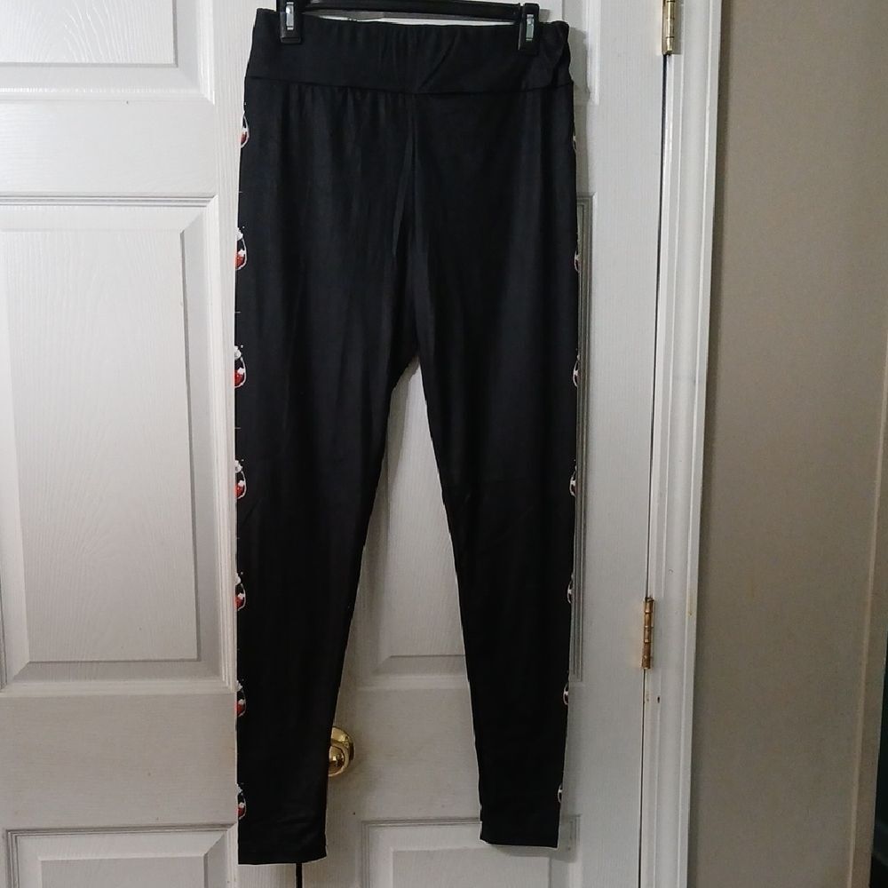 Christmas Black Leggings with Santa Hat Wine Glass Print  Sz 2XL NWOT